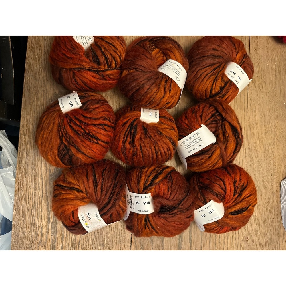 Trendsetter Yarns Illusion 969 Orange Rust Wool Blend 9 Skeins Dye Lot 5176